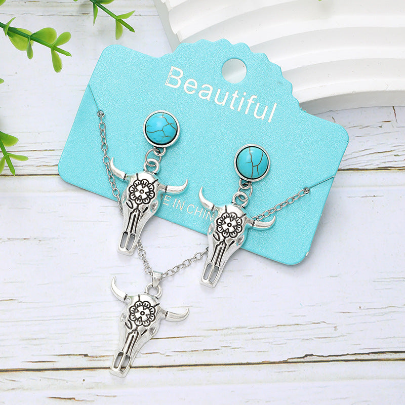 Wholesale Summer beach style alloy bull head silver necklace